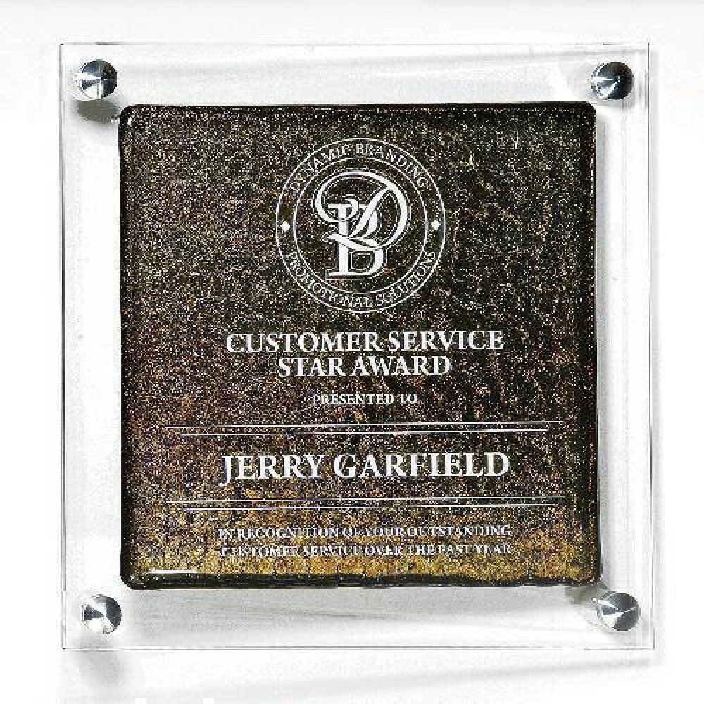 Star Fire Glass Plaque — 10" x 10" Gold Art Glass