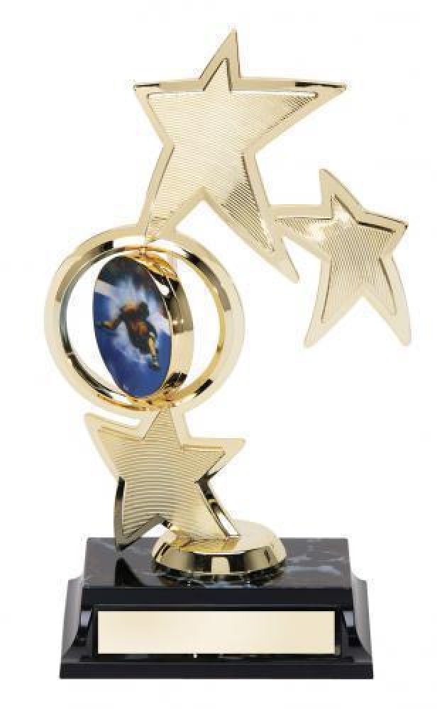 Spinning Stars with Mylar Trophy -Wrestling — Spinning Wrestling Stars 8 3/4"