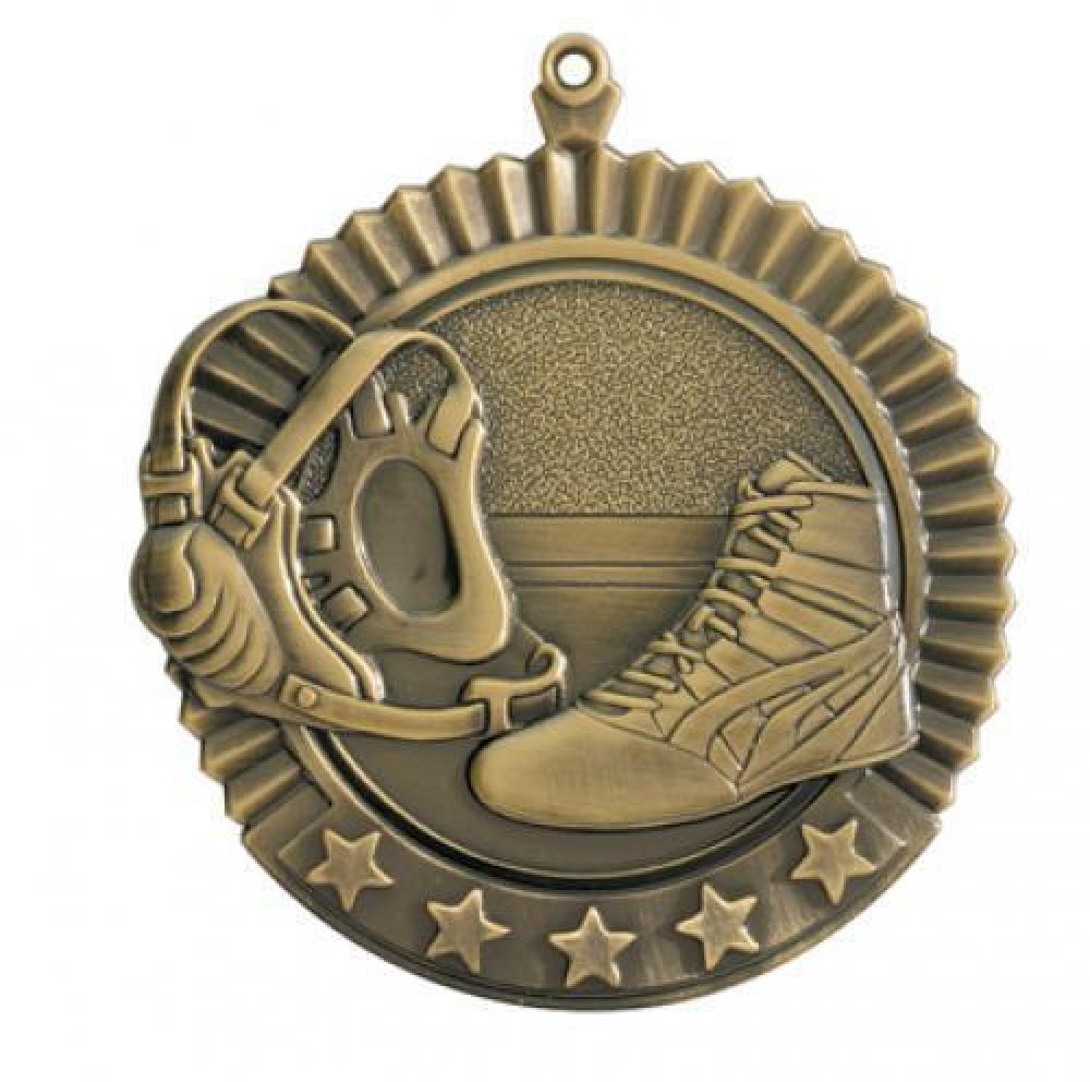 Star Medals -Wrestling — Gold 2 3/4"