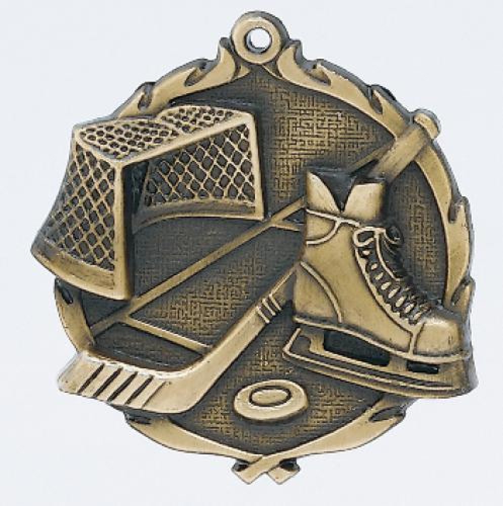 Wreath Medal -Ice Hockey — Bronze 1 3/4"