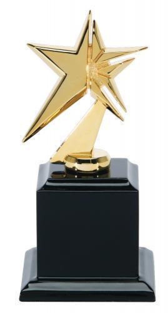 Gold Metal Star on High Gloss Base — Metal Star on Rosewood Base 8" X 4"