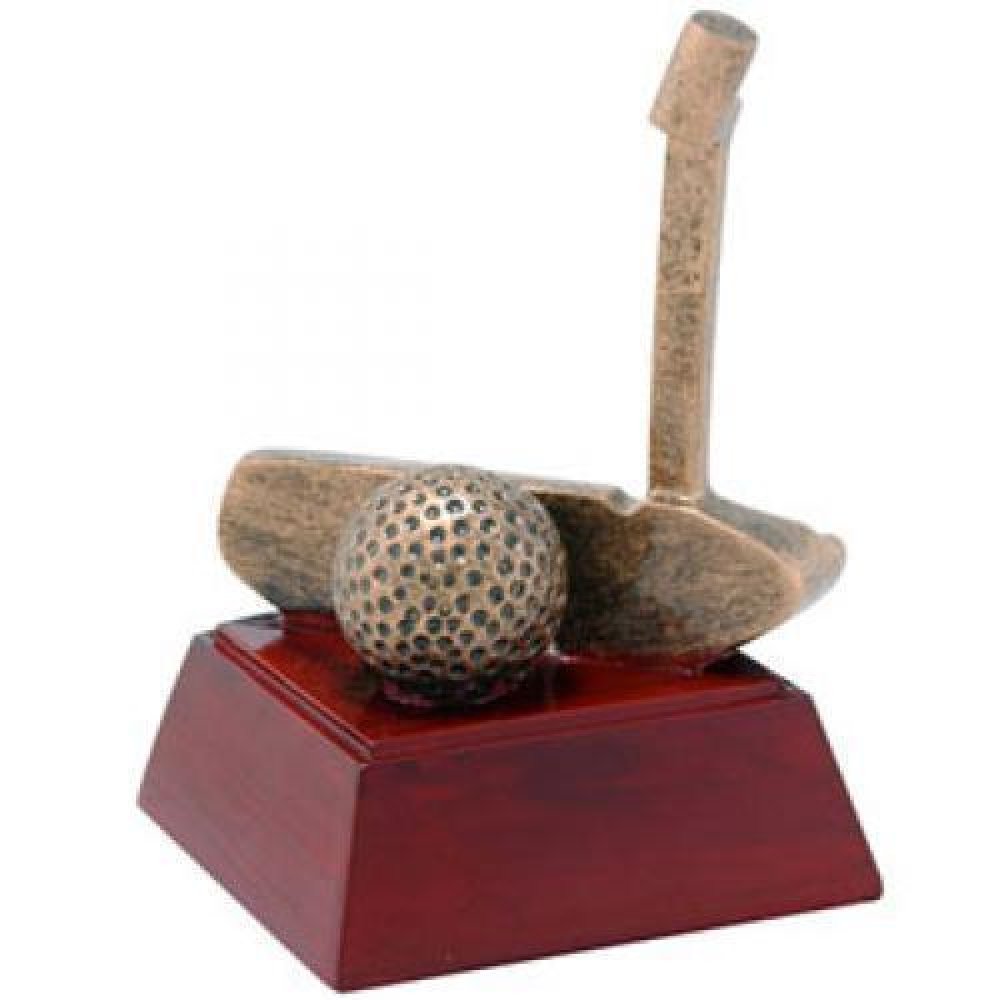 Resin Sculptures -Golf with Putter — Golf Ball (rosewood base)