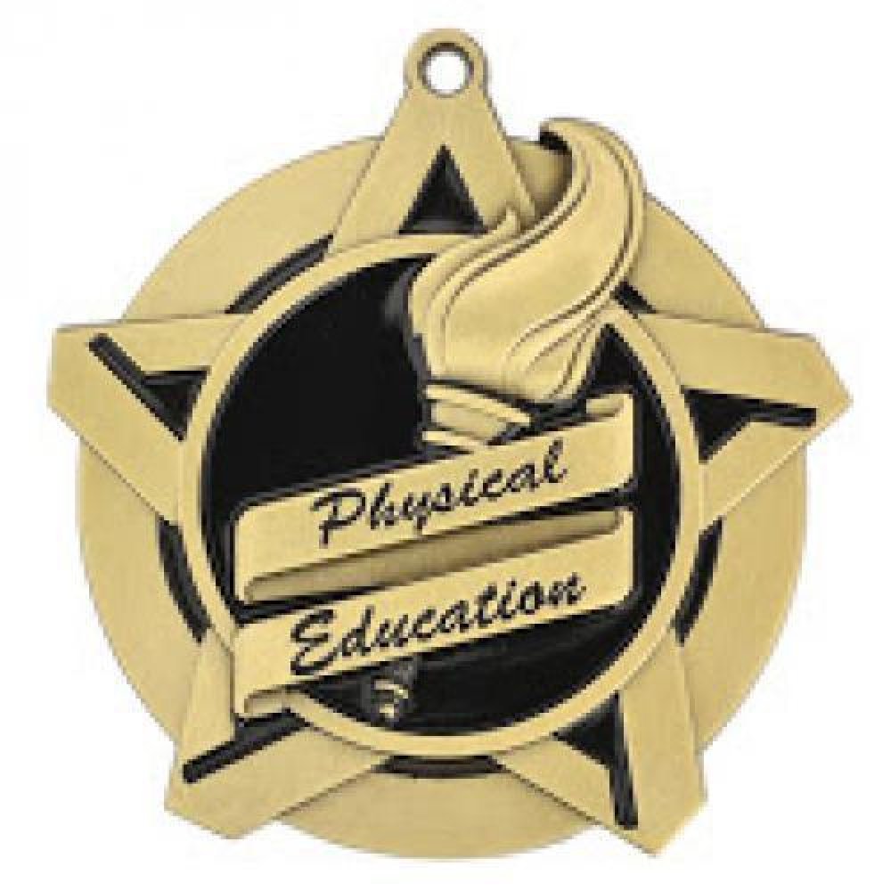Super Star Medal -Physical Education — Gold 2 1/4"