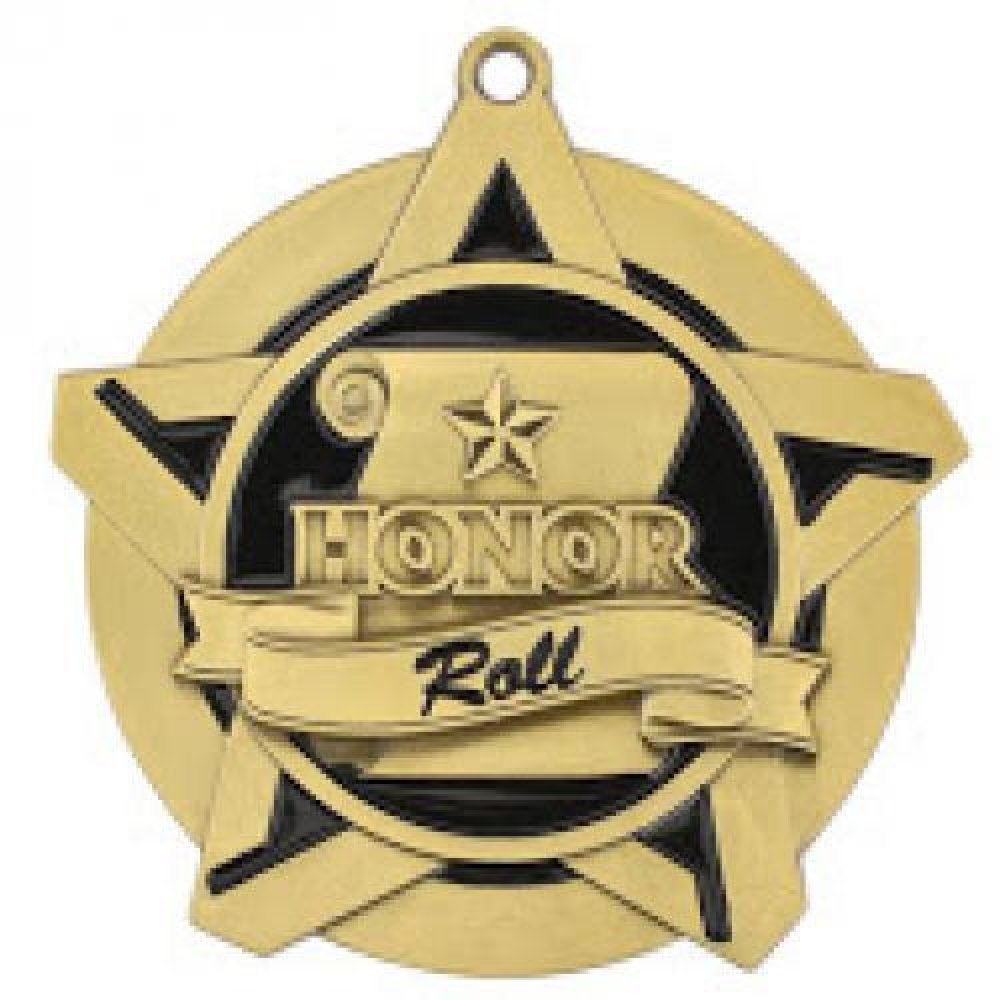 Super Star Medal -Honor Roll — Gold 2 1/4"