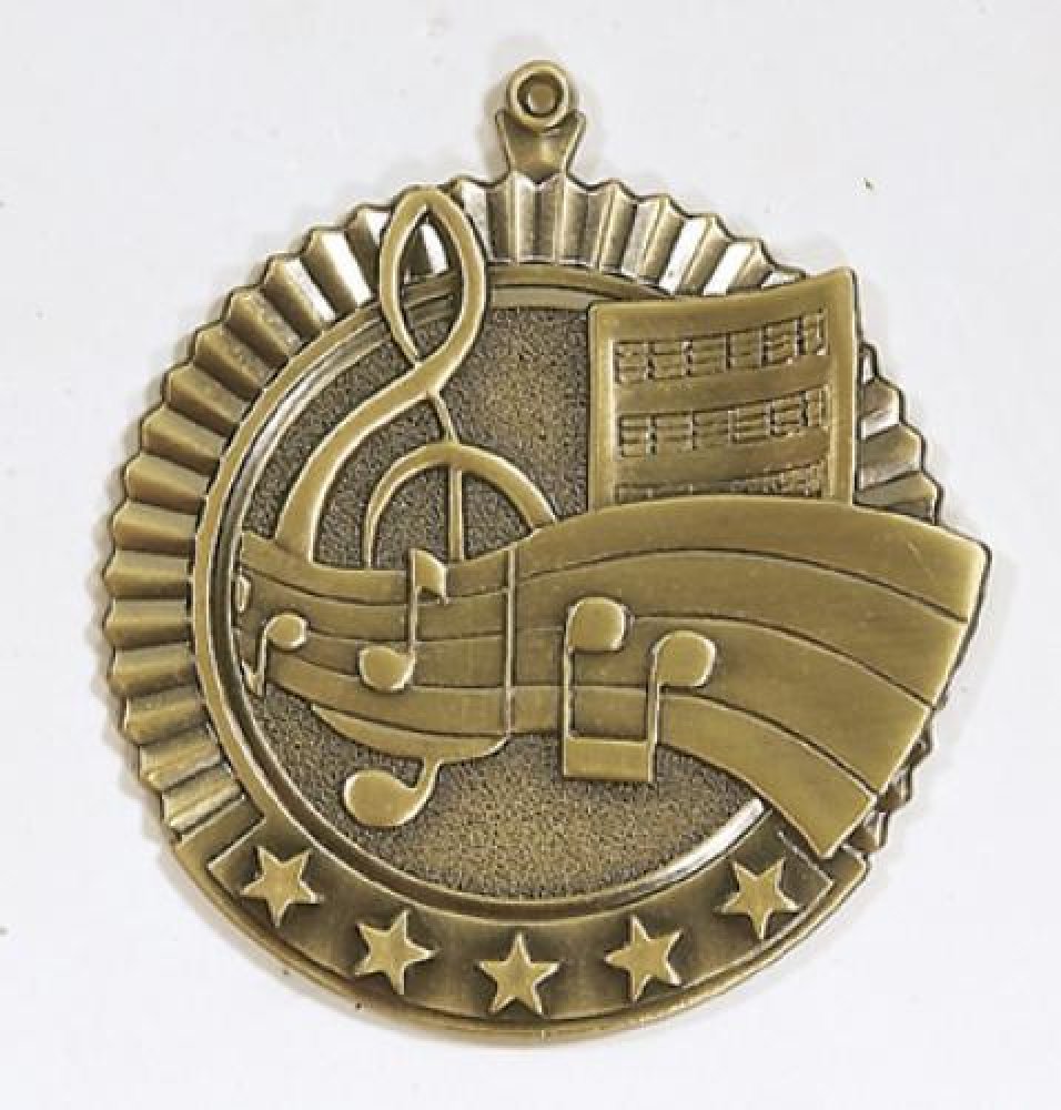 Star Medals -Music — Gold 2 3/4"
