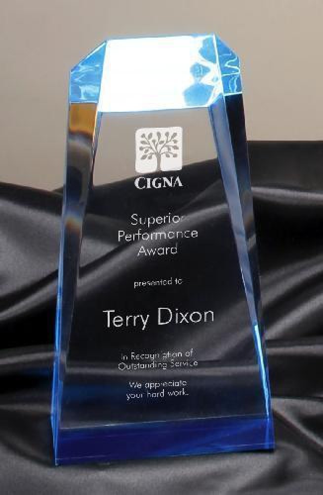 Spectra Obelisk Blue Award — 8 1/8" Gold / Clear