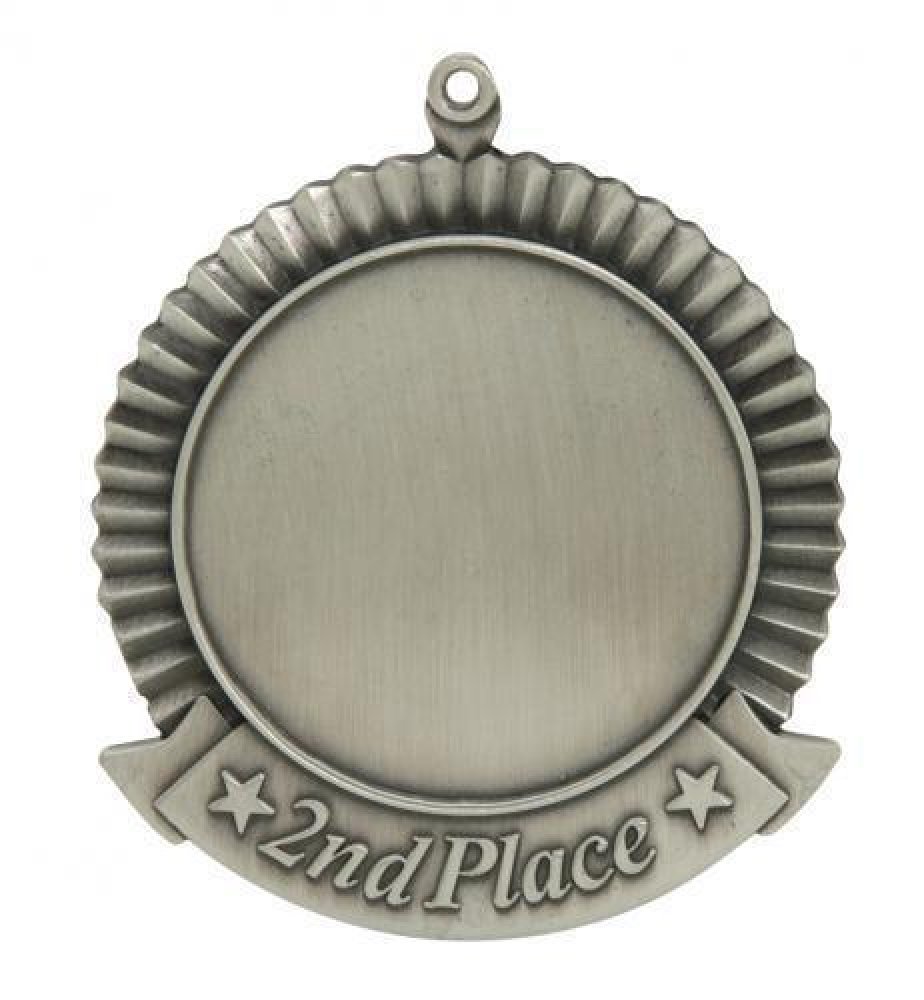 Star 2nd Place Medal with Mylar — Silver 2 3/4" 2nd Place Medal