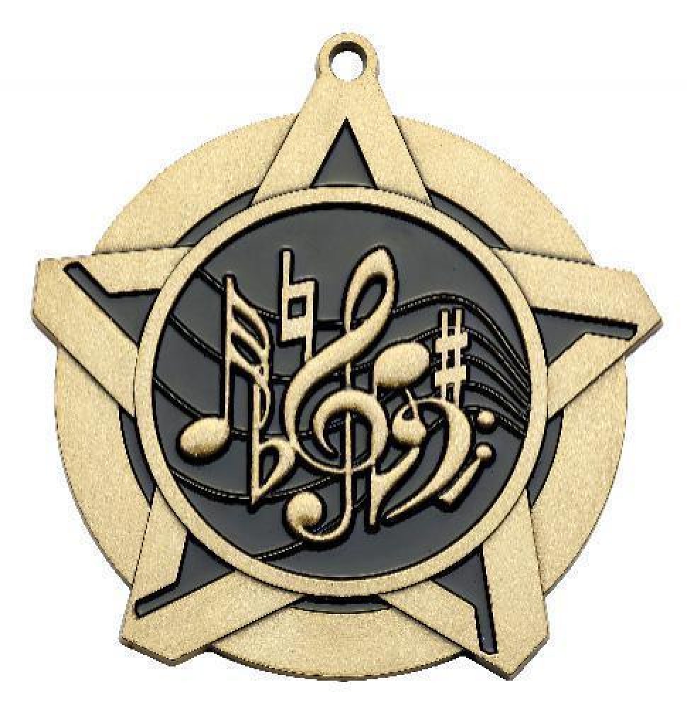 Super Star Medal -Music — Gold 2 1/4"