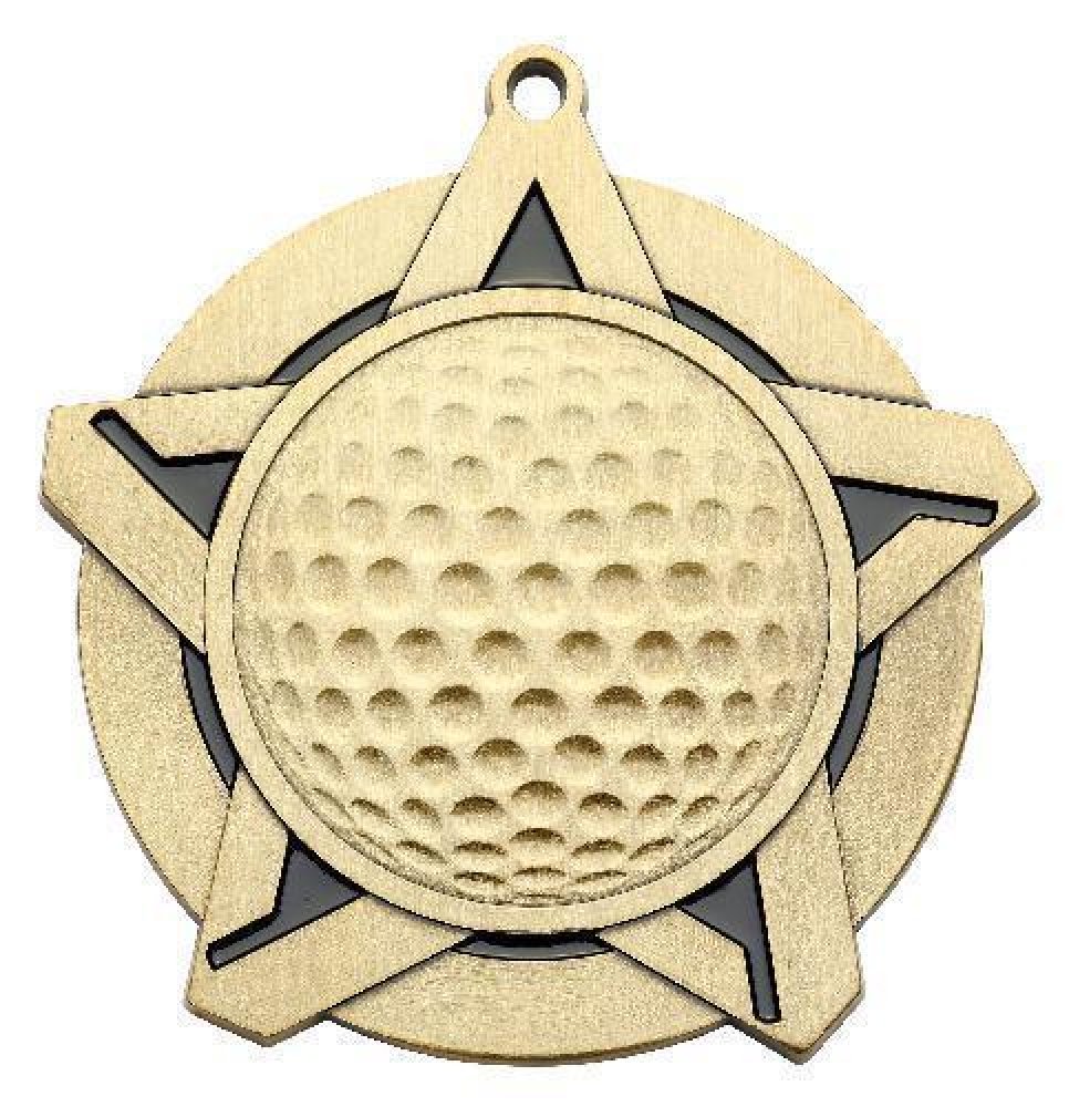 Super Star Medal -Golf — Gold 2 1/4"