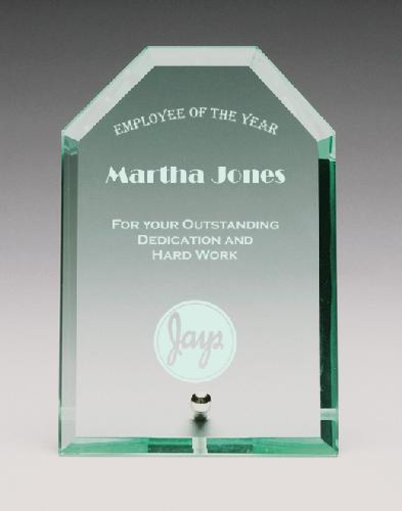 Corporate Crest Desk Stand Glass Awards — 5" X 7" X 3/8"