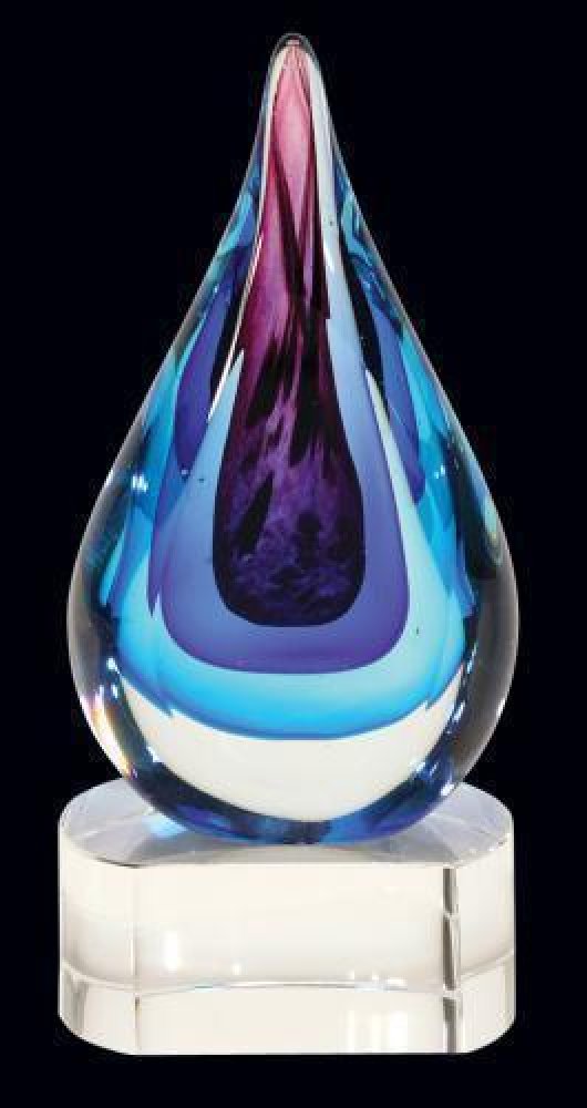 Corporate Blue Water Glass Art Sculpture — Multi Color 9 1/2"