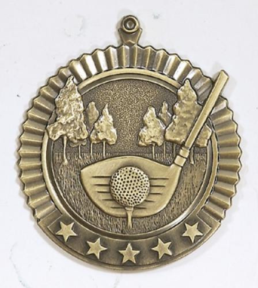 Star Medals -Golf — Gold 2 3/4"