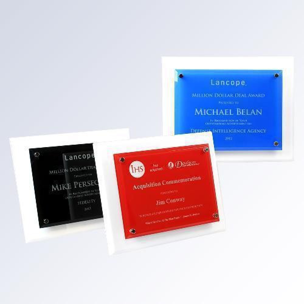 White Wood Piano Finish Plaque — 8"H x 10"W x 3/4"D- Red