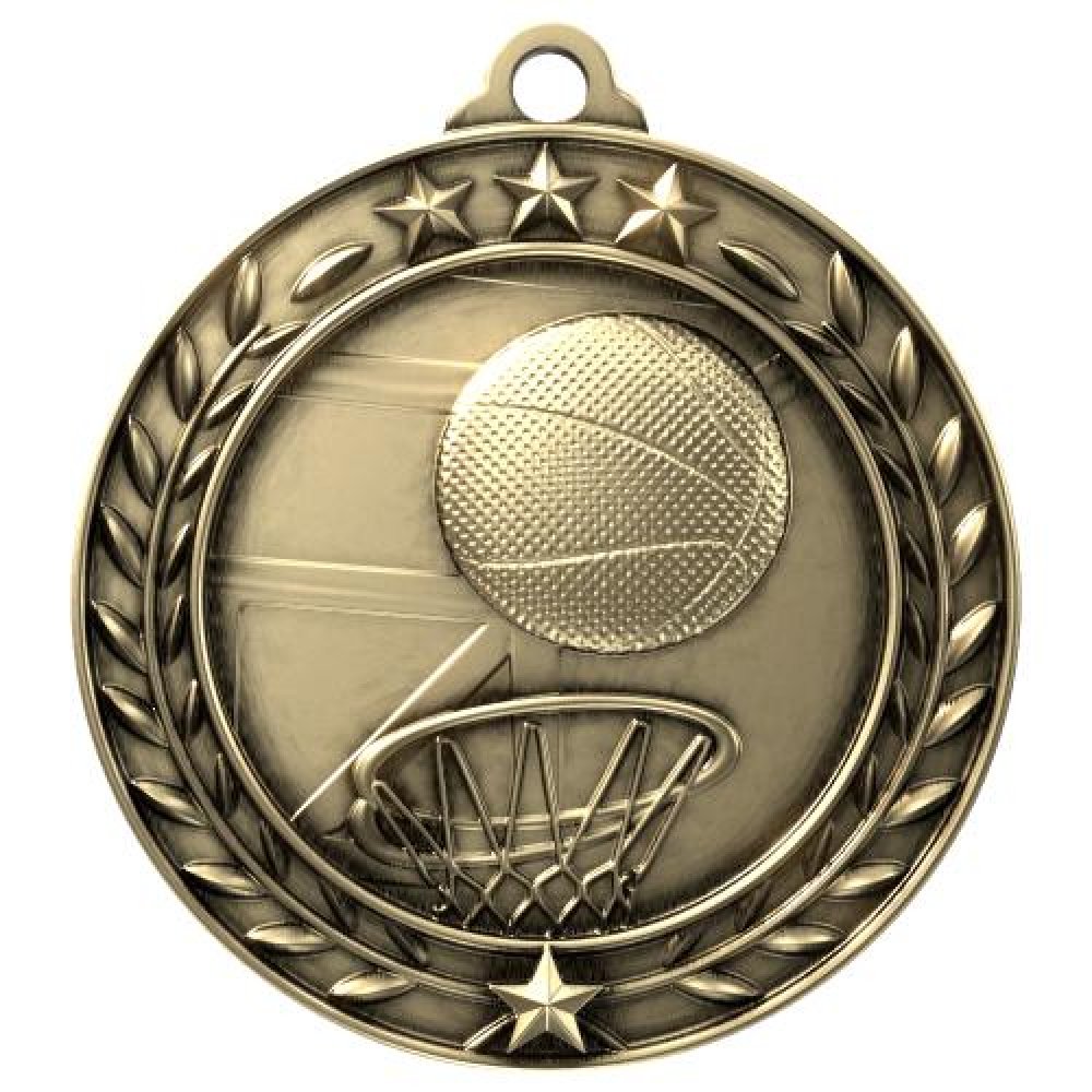 Wreath Medal -Basketball — 2 3/4" - Antique Gold