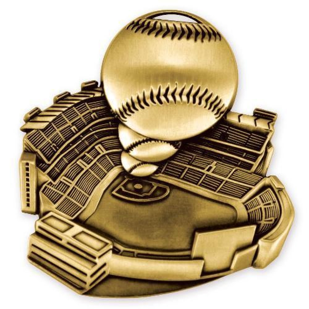 Stadium Medal -Baseball — 2 1/2" (gold)
