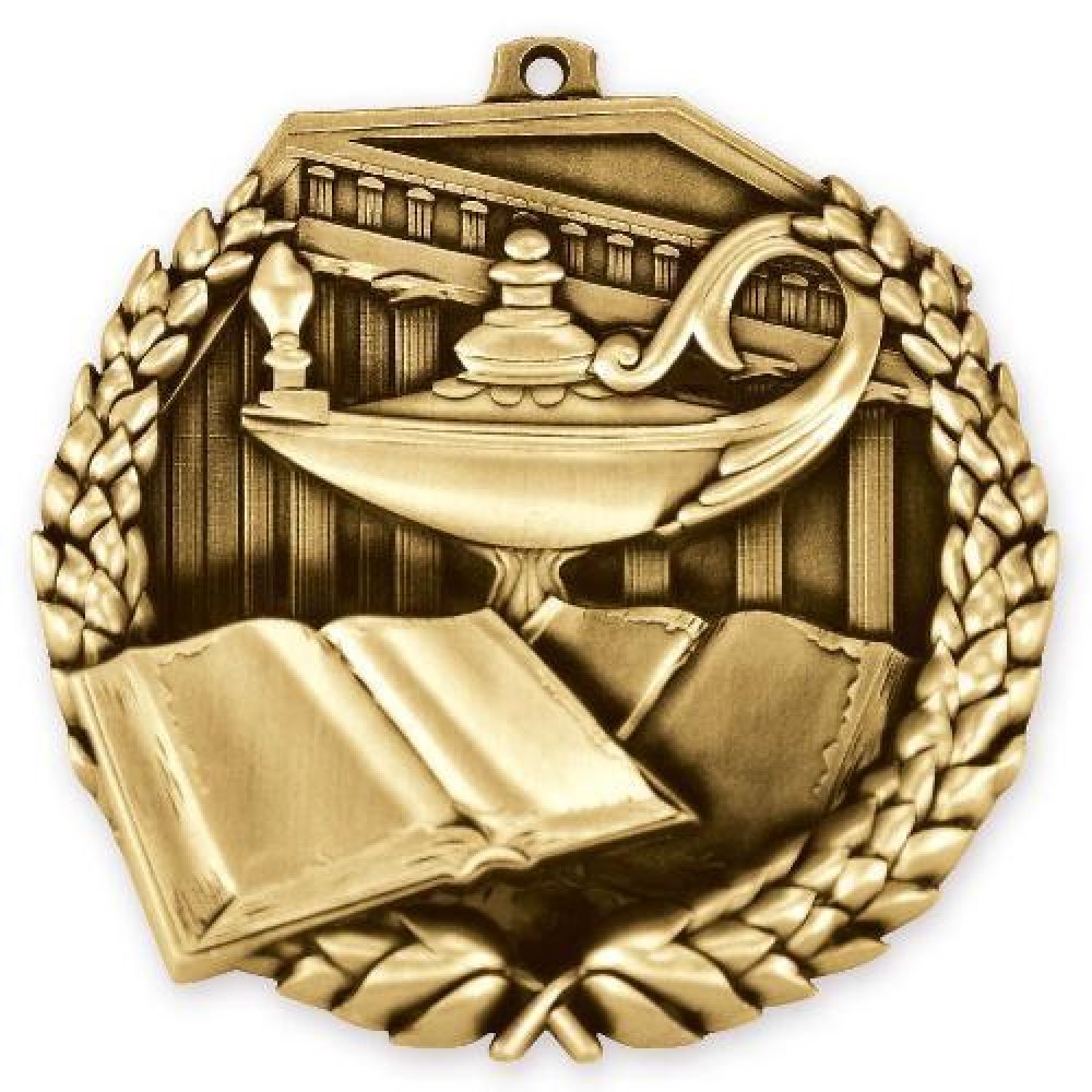 Stadium Medal -Book and Lamp — 2 1/2" (silver)
