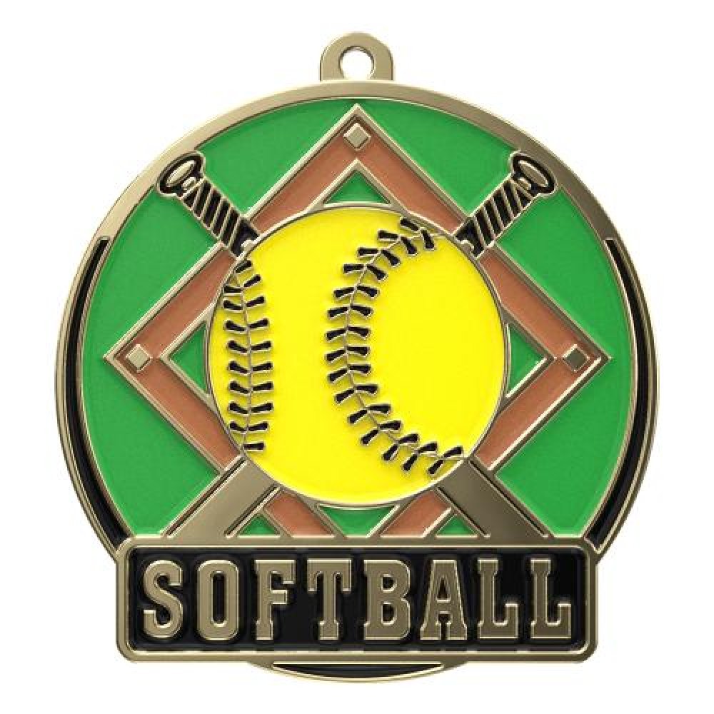 High Tech Medal -Softball — 2" - Gold