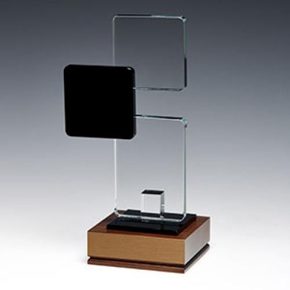 Simple Triple Square Wood — 5-1/8"W x 3-3/4"D x 9"H