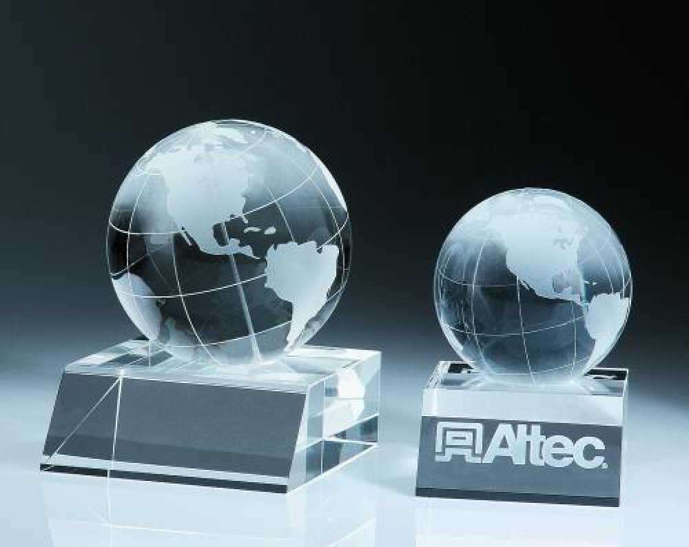 Desk Top Globe Crystal Award — 3-1/8"W x 4"D x 4-1/4"H