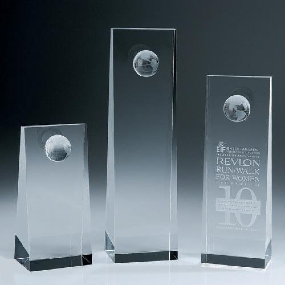 Crystal Tower W.Globe — 2-3/4"W x 2"D x 8"H