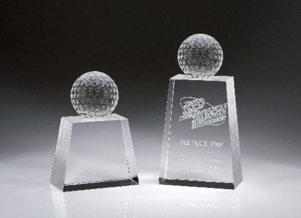 Pandora Golf Tower Crystal Award — 4"W x 2"D x 7-3/4"H