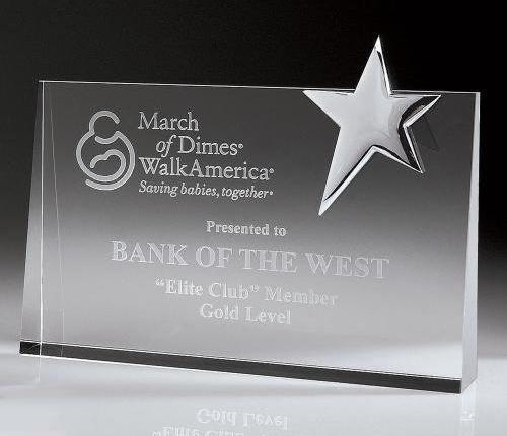 Top Star Rectangle Crystal Award — 8"W x 1-1/2"D x 6"H
