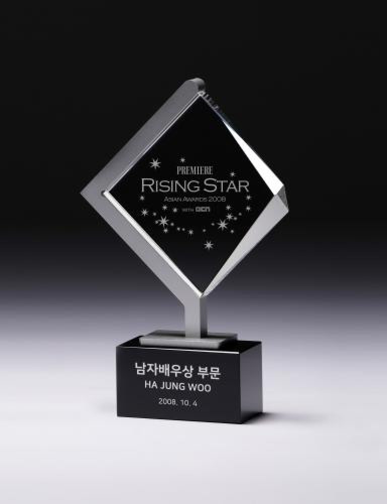 Angled Modern Stand Trophy with Black Base — 6"W X 2"D X 9-1/4"H