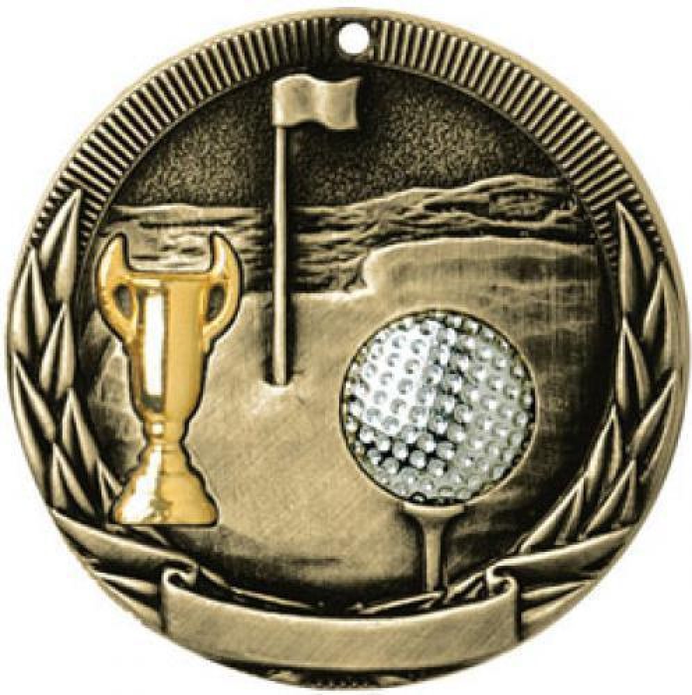 Tri-Colored Series Medals -Golf — 2" Silver