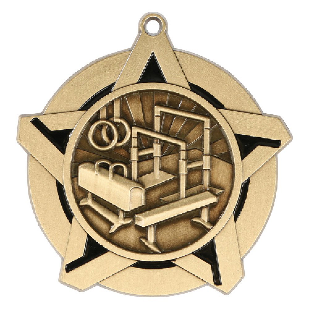 Super Star Medal -Gymnastics — Gymnastics Gold 2 1/4"