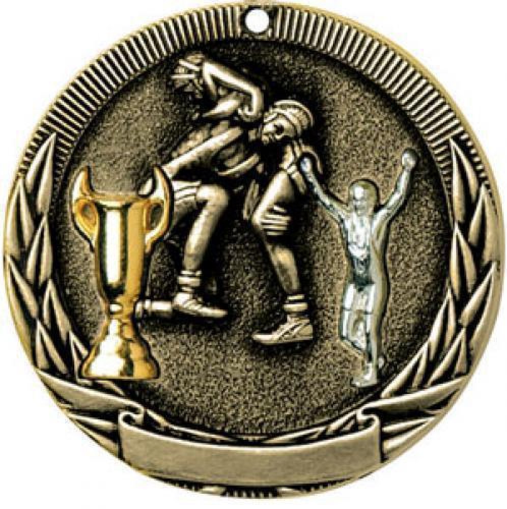 Tri-Colored Series Medals -Wrestling — 2" Silver