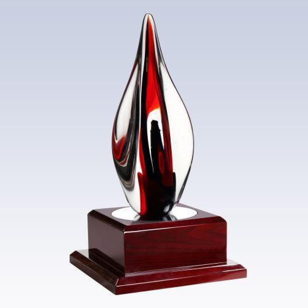Red Contemporary W/ Rosewood Base — 12-1/2"H x 7"W x 7"D