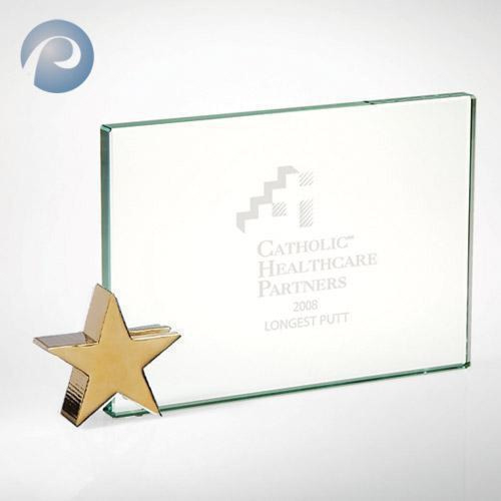Achievement Award with Gold Brass Star — 4"H x 6"W x 1/2"D