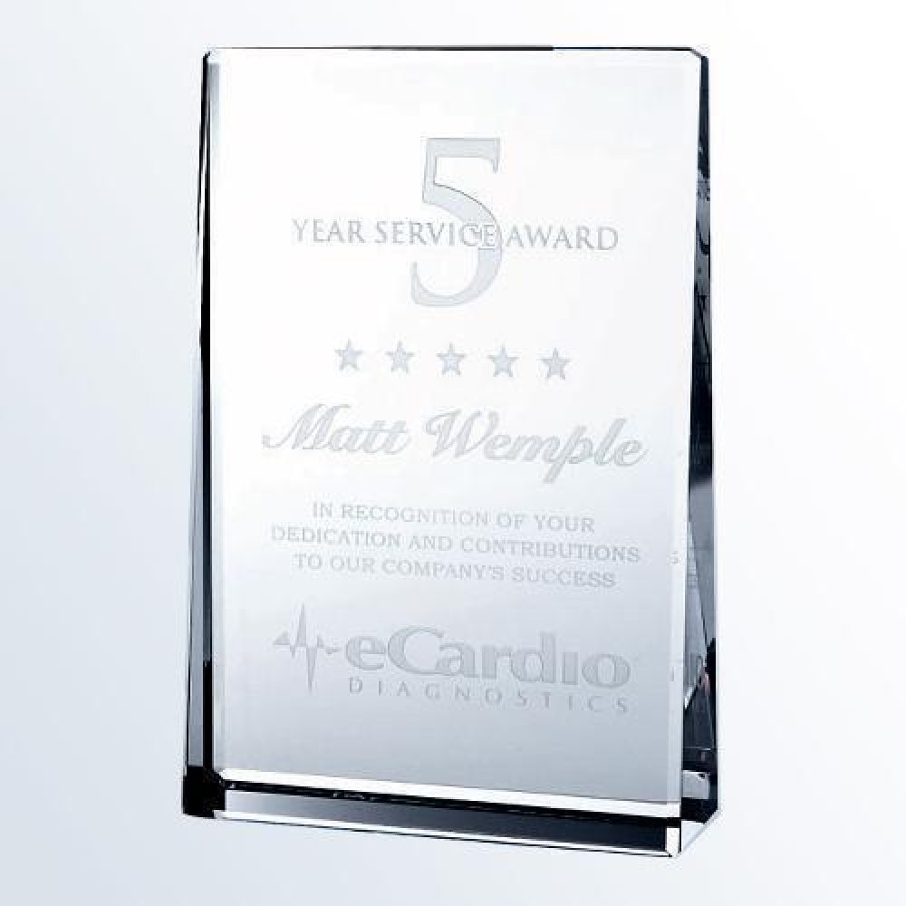 Optical Crystal Vertical Rectangle Plaque — 7"H x 5"W x 1-1/2"D