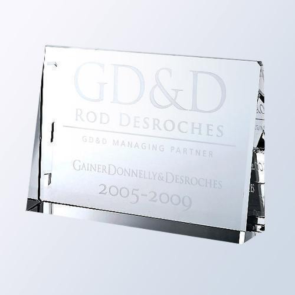Optical Crystal Horizontal Rectangle Plaque — 5"H x 7"W x 1-3/8"D