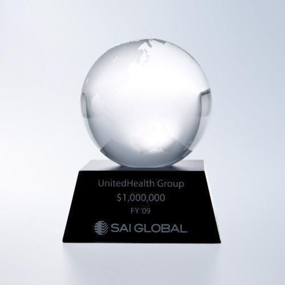 Globe W/ Black Aluminum Base — 4-1/2"H x 3-1/2"W x 3-1/2"D