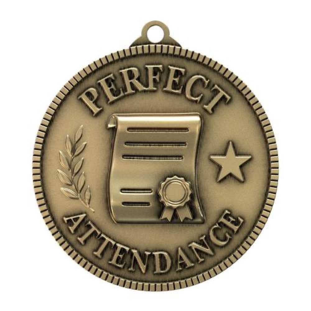 Classic Legacy Medallion - Perfect Attendance — 2" Antique Gold Medallion