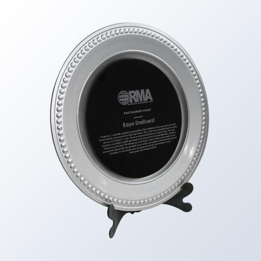 Silver/Black Decorative Plate — 12-3/4" DIA. Black Disk: 7-3/4" DIA.