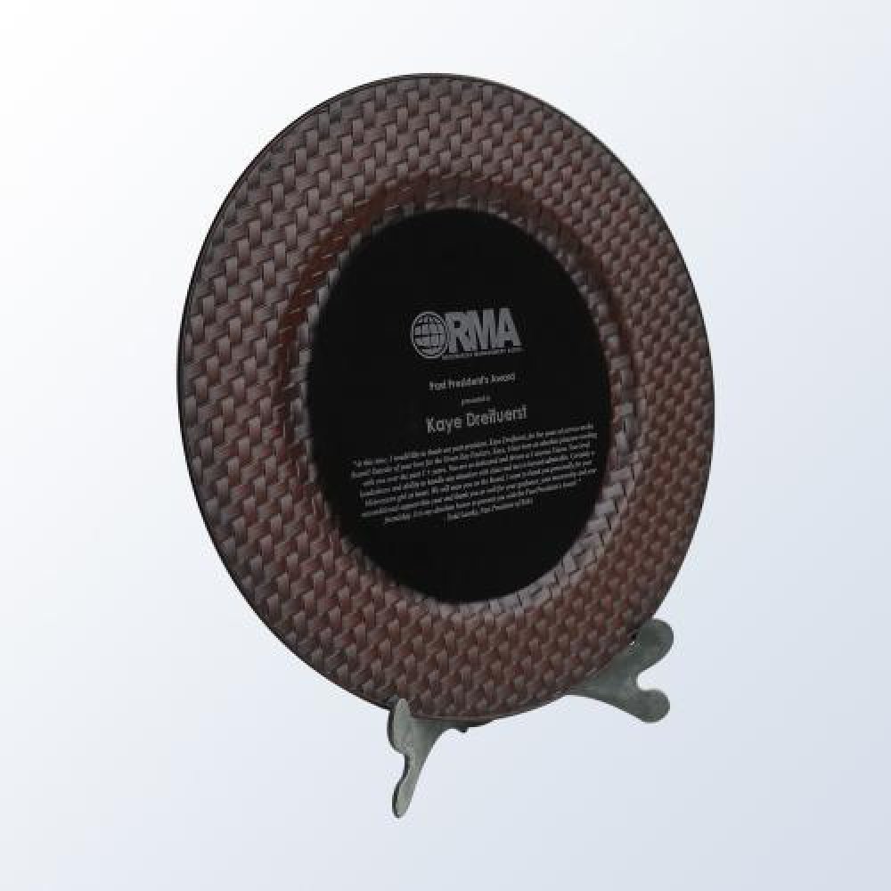 Leather/Black Decorative Plate — 12-3/4" DIA. Black Disk: 7-3/4" DIA.