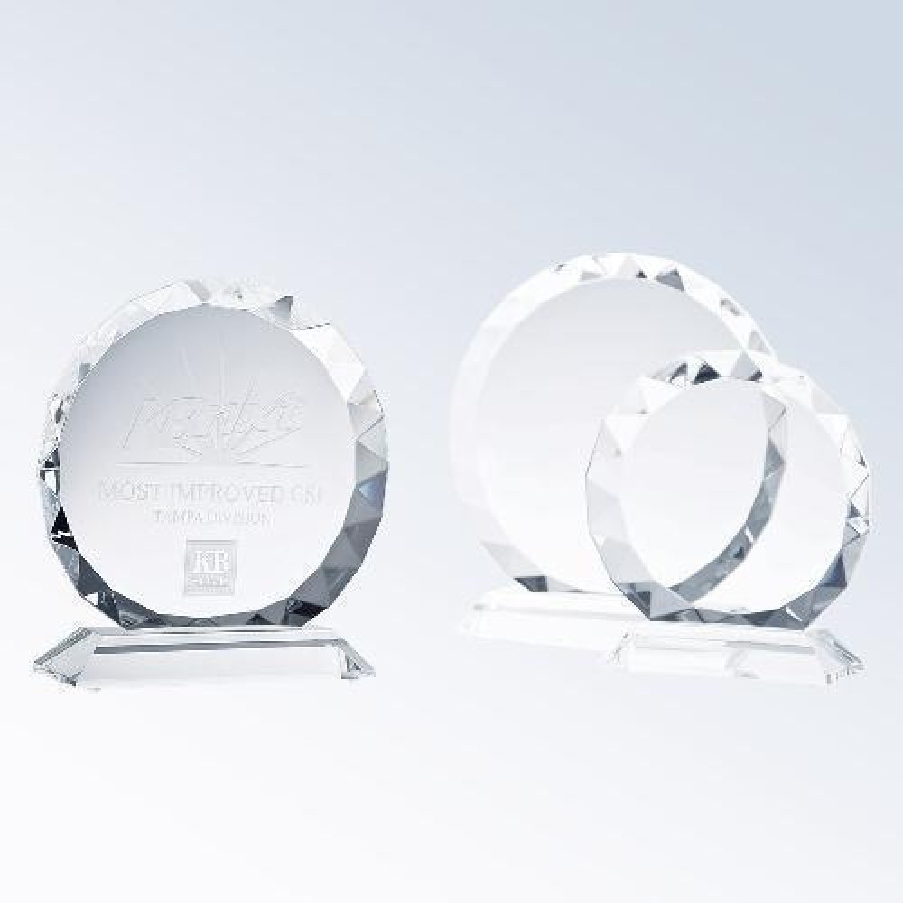 Gem-Cut Circle W/ Base — 6-1/4"H x 6"W x 2"D