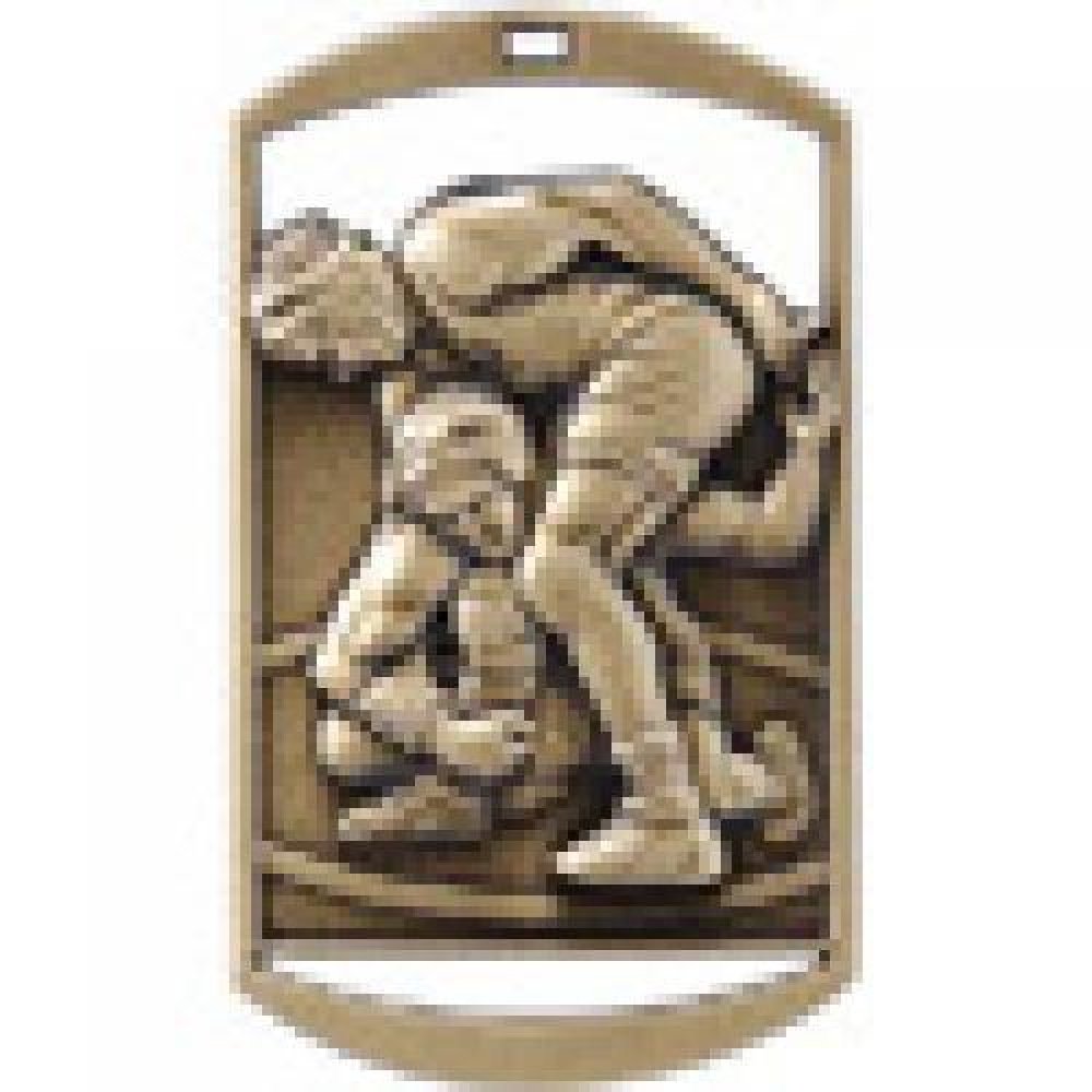 Dog Tag Medals -Wrestling — Bronze 2 3/4"