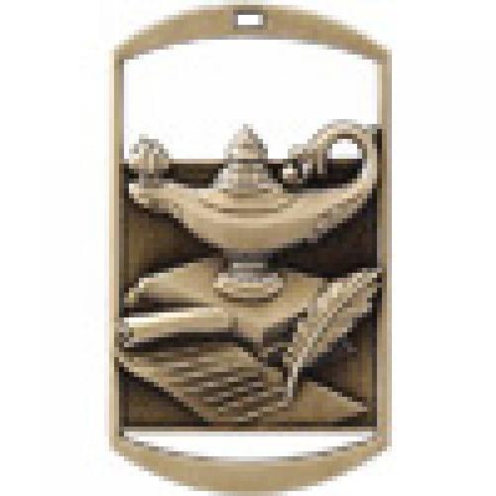 Dog Tag Medals -Lamp of Knowledge — Silver 2 3/4"