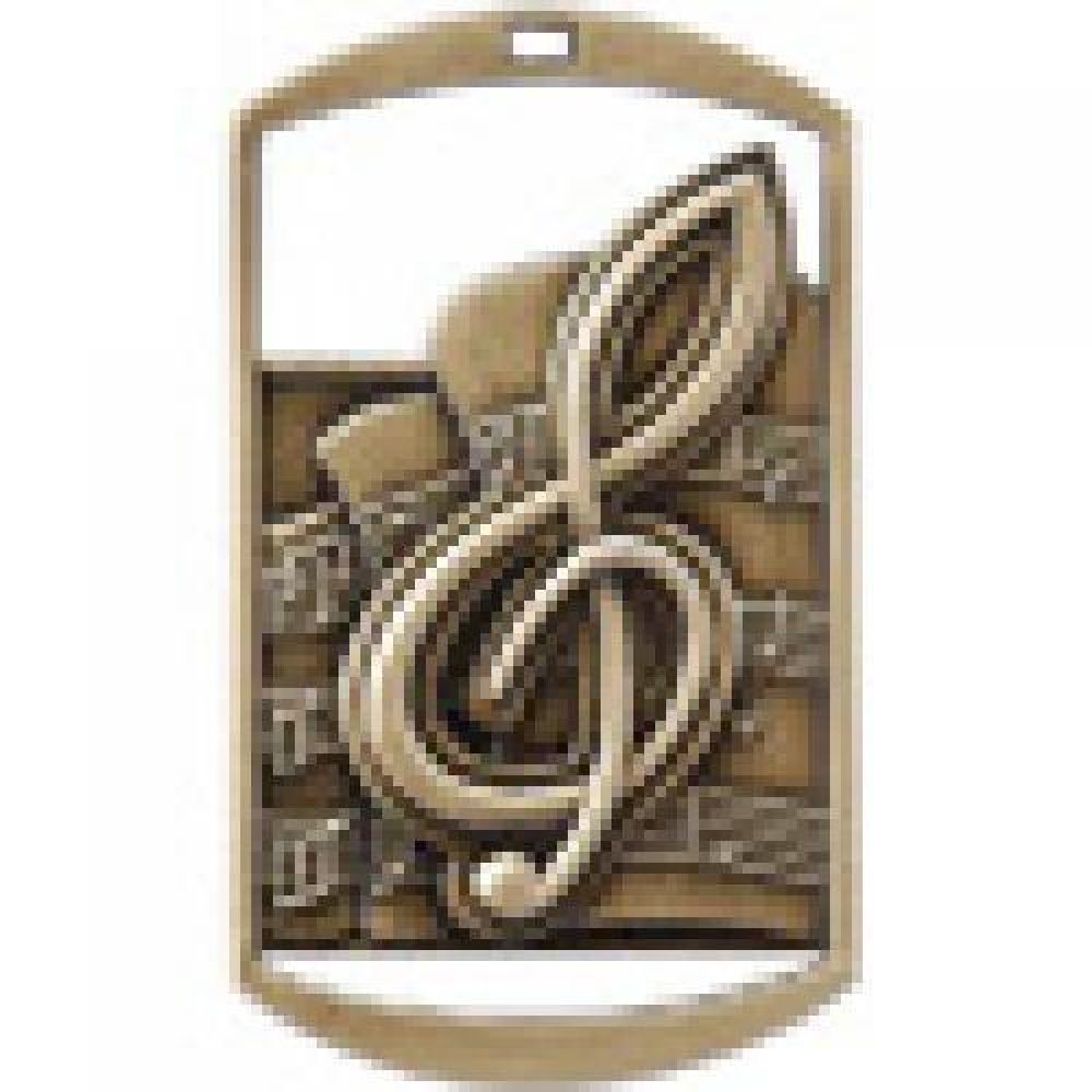 Dog Tag Medals -Music — Gold 2 3/4"