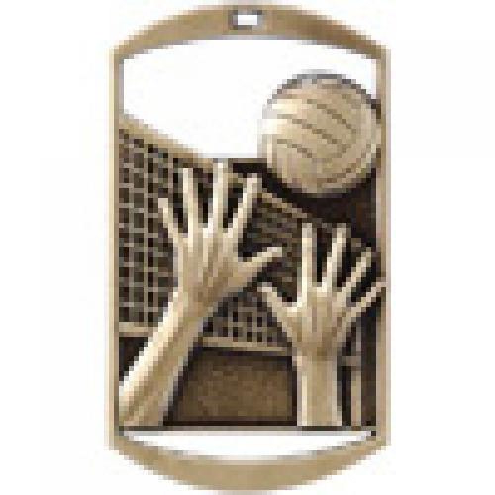 Dog Tag Medals -Volleyball — Gold 2 3/4"
