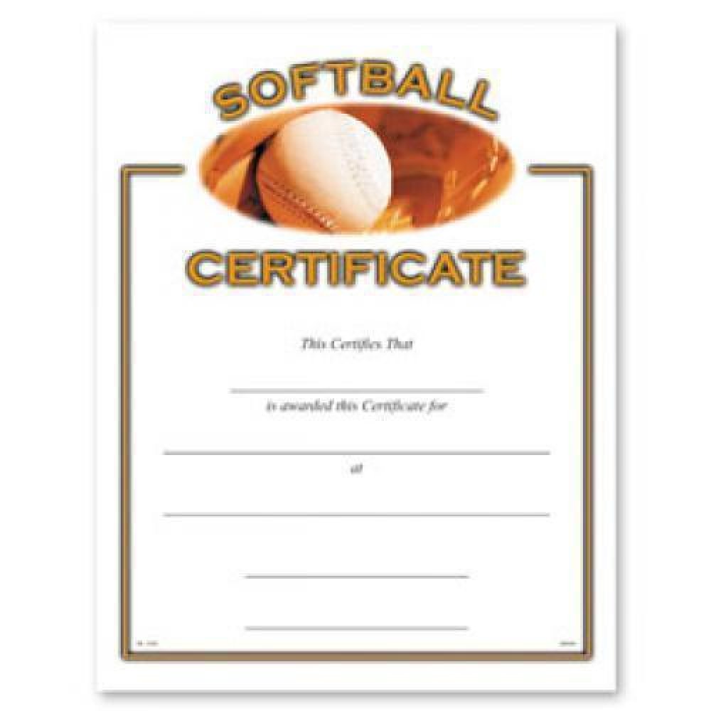 Softball Certificate Award — 8 1/2" x 11" - Softball