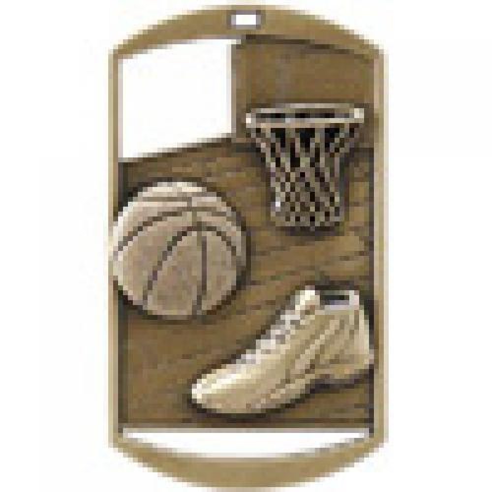 Dog Tag Medals -Basketball — Bronze 2 3/4"