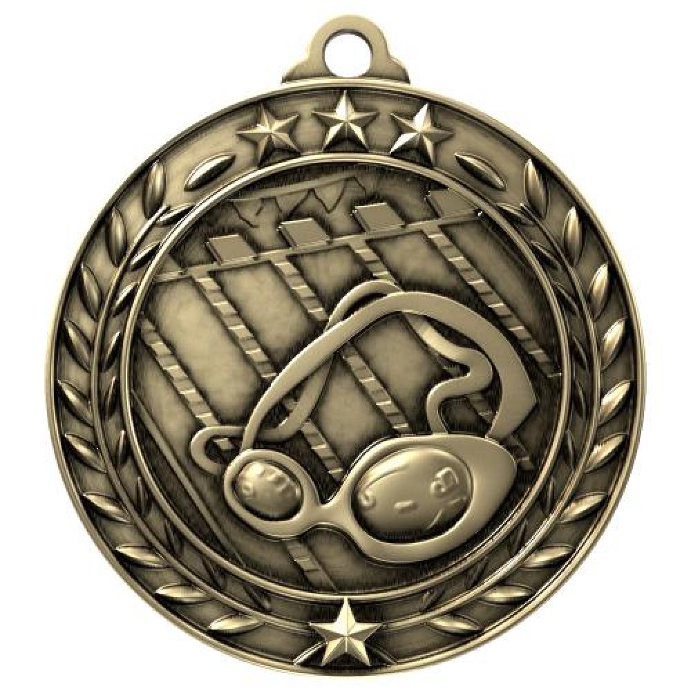 Wreath Award Medallion -Swimming — 2 3/4" - Antique Bronze