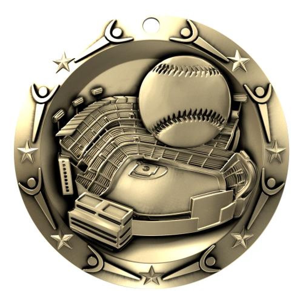 World Class Medal -Baseball — 3" Round (Gold)