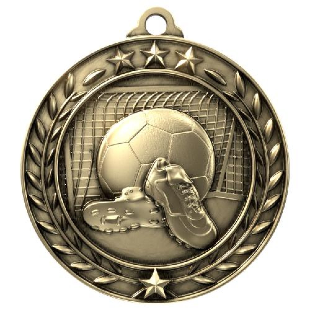 Wreath Award Medallion -Soccer — 2 3/4" - Antique Bronze