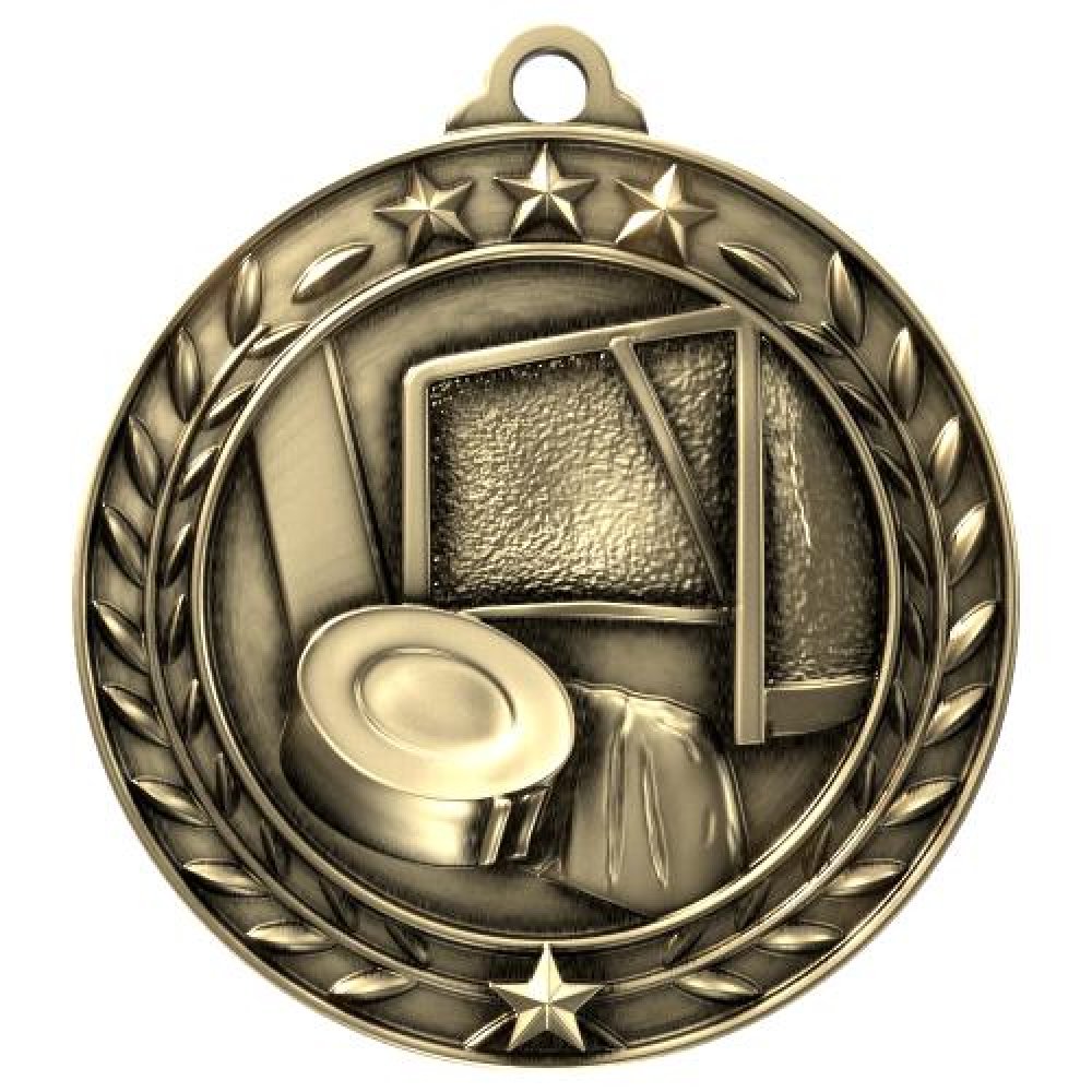 Wreath Award Medallion -Hockey — 2 3/4" - Antique Gold