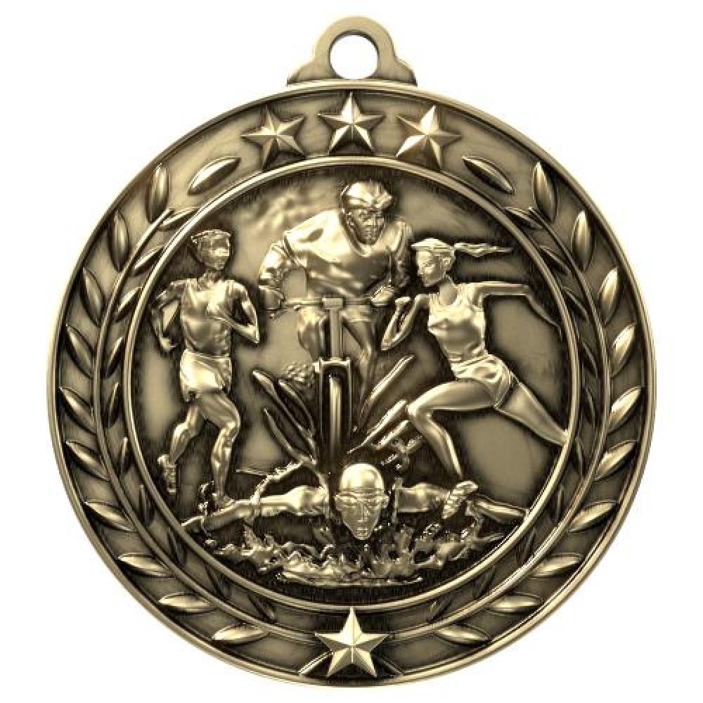 Wreath Award Medallion -Triathlon — 1 3/4" Antique Silver